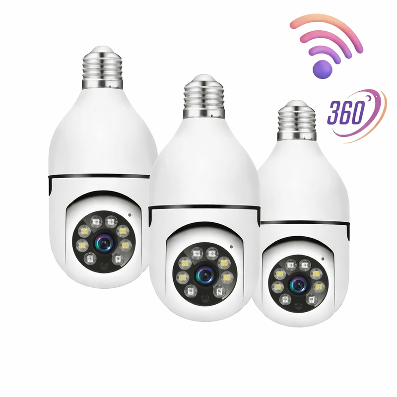 Câmera Segurança Wi-Fi Ip sem Fio Visão 360° Encaixe Lâmpada Aplicativo Ptz Full HD Visão Noturna